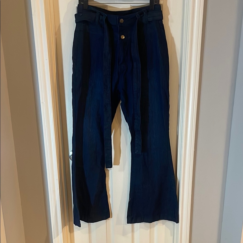 Wide Leg Flare Jeans in Blue and Black